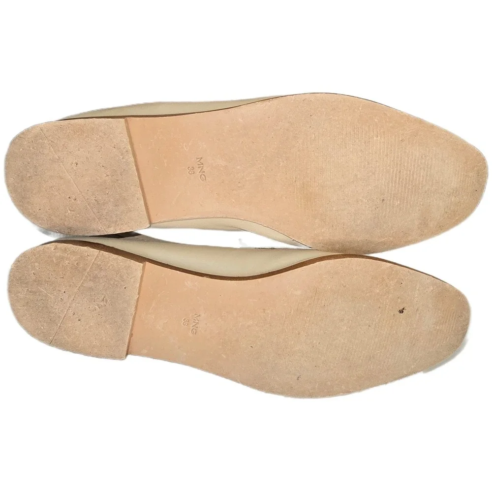 Mango MNG‎ Womens Cream Beige Leather Penny Loafers Square Toe 87064046 Size 38